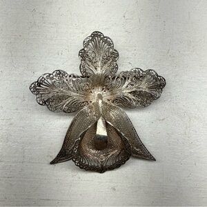 Vintage Sterling Silver 950 Purity Filigree Orchid Brooch